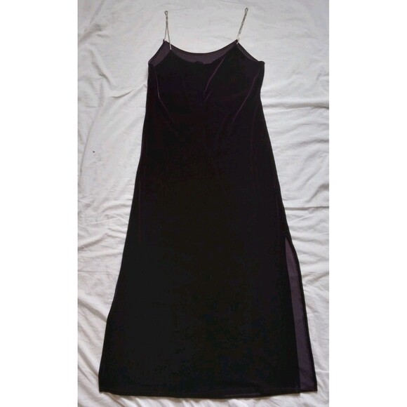 90s Y2K Purple Velour Maxi Dress Vampire Goth Witchcore Cyber Grunge Large - Picture 8 of 15